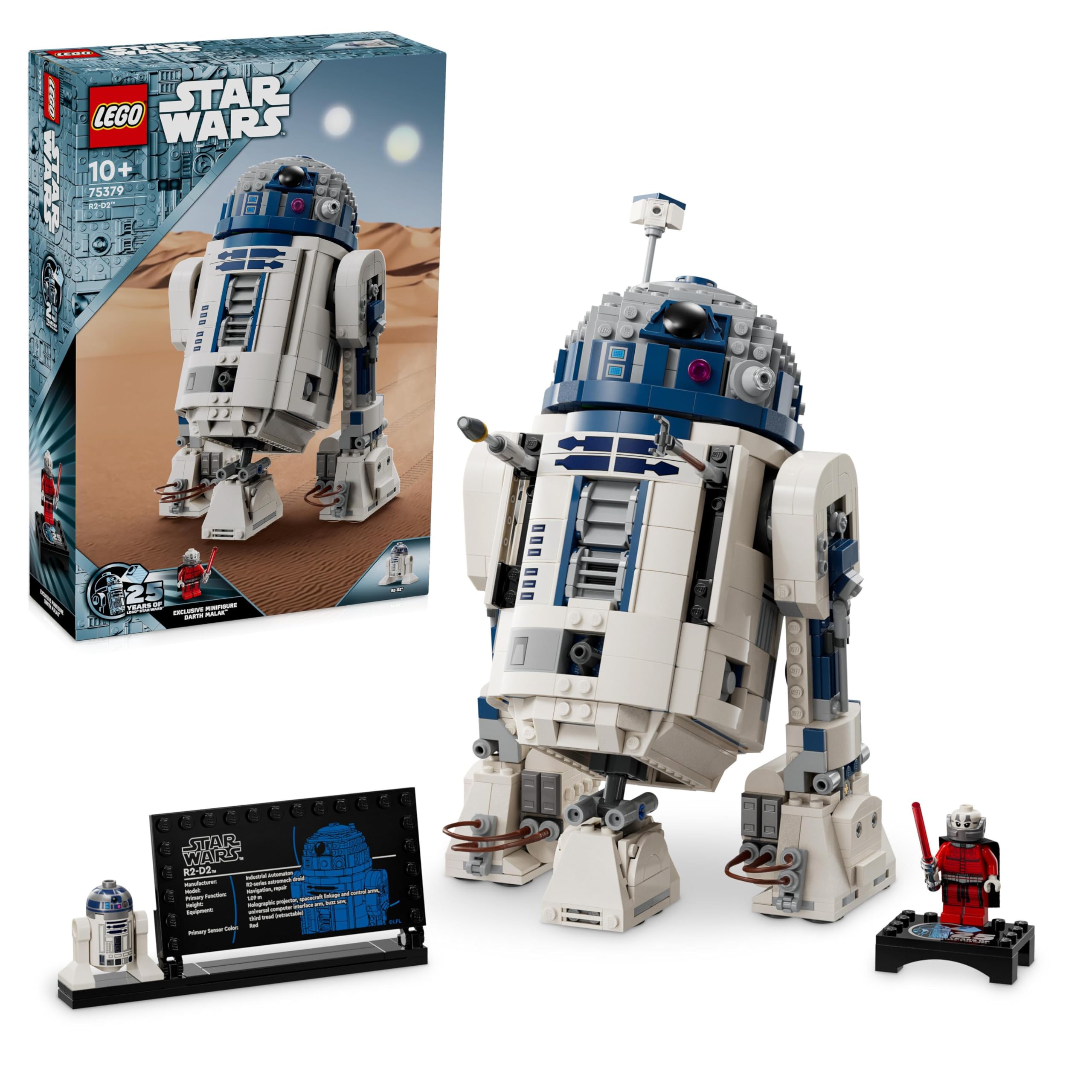 LEGO Star Wars R2-D2, Modell-Set für Kinder, Jungen & Mädchen, baubare Spielzeug-Droidenfigur mit 25. Jahrestag Darth Malek Minifigur und Dekoration Plakette, Sammlerstück Geschenkidee 75379