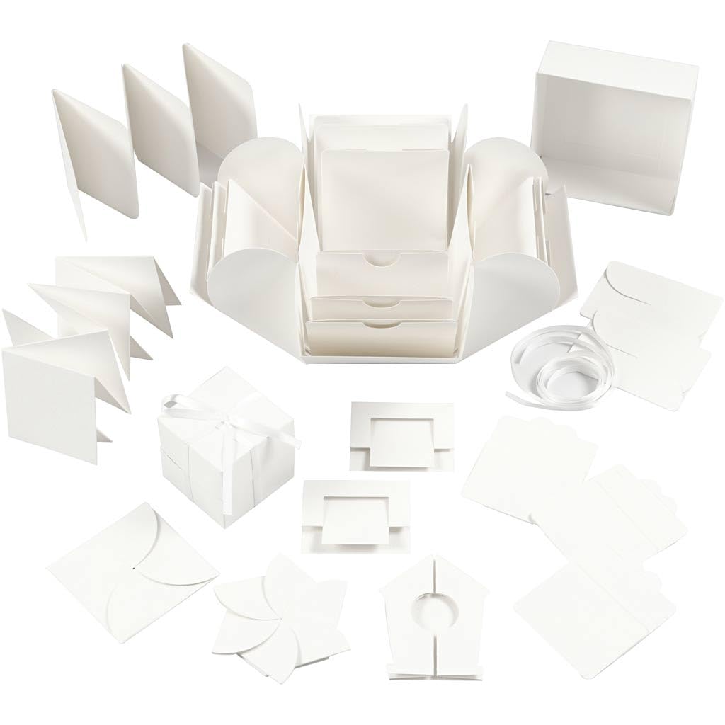 Creativ 25379 Explosion Box, Size 7 cm x 7 cm x 7.5 cm + 12 cm x 12 cm x 12 cm, Off-White