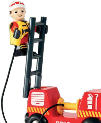 BRIO World Fire & Rescue Emergency Fire Engine for Kids Age 3 Years Up - Wooden Railway Train Set Add On Accessories