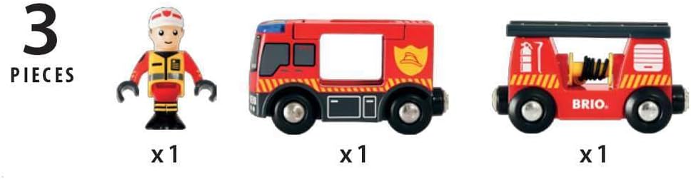 BRIO World Fire & Rescue Emergency Fire Engine for Kids Age 3 Years Up - Wooden Railway Train Set Add On Accessories