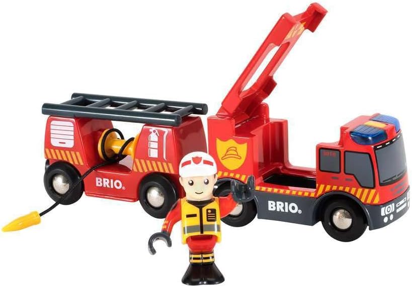 BRIO World Fire & Rescue Emergency Fire Engine for Kids Age 3 Years Up - Wooden Railway Train Set Add On Accessories