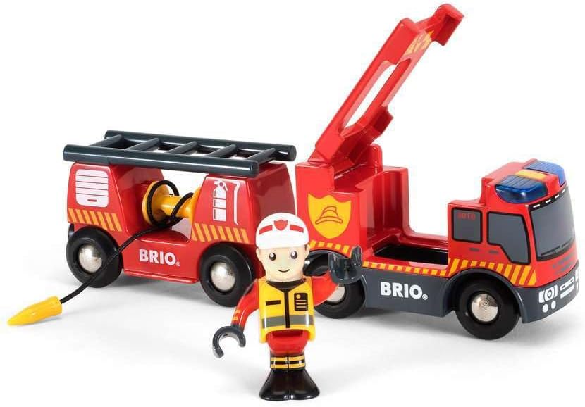 BRIO World Fire & Rescue Emergency Fire Engine for Kids Age 3 Years Up - Wooden Railway Train Set Add On Accessories
