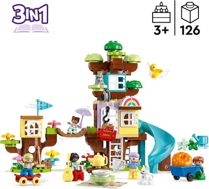LEGO DUPLO Casa sull’Albero 3 in 1, Giochi per Bambini, Bambine dai 3 Anni in su, Attività Didattiche con 4 Figure della Famiglia, Animali Giocattolo, Mattoncini e uno Scivolo, Idee Regalo 10993
