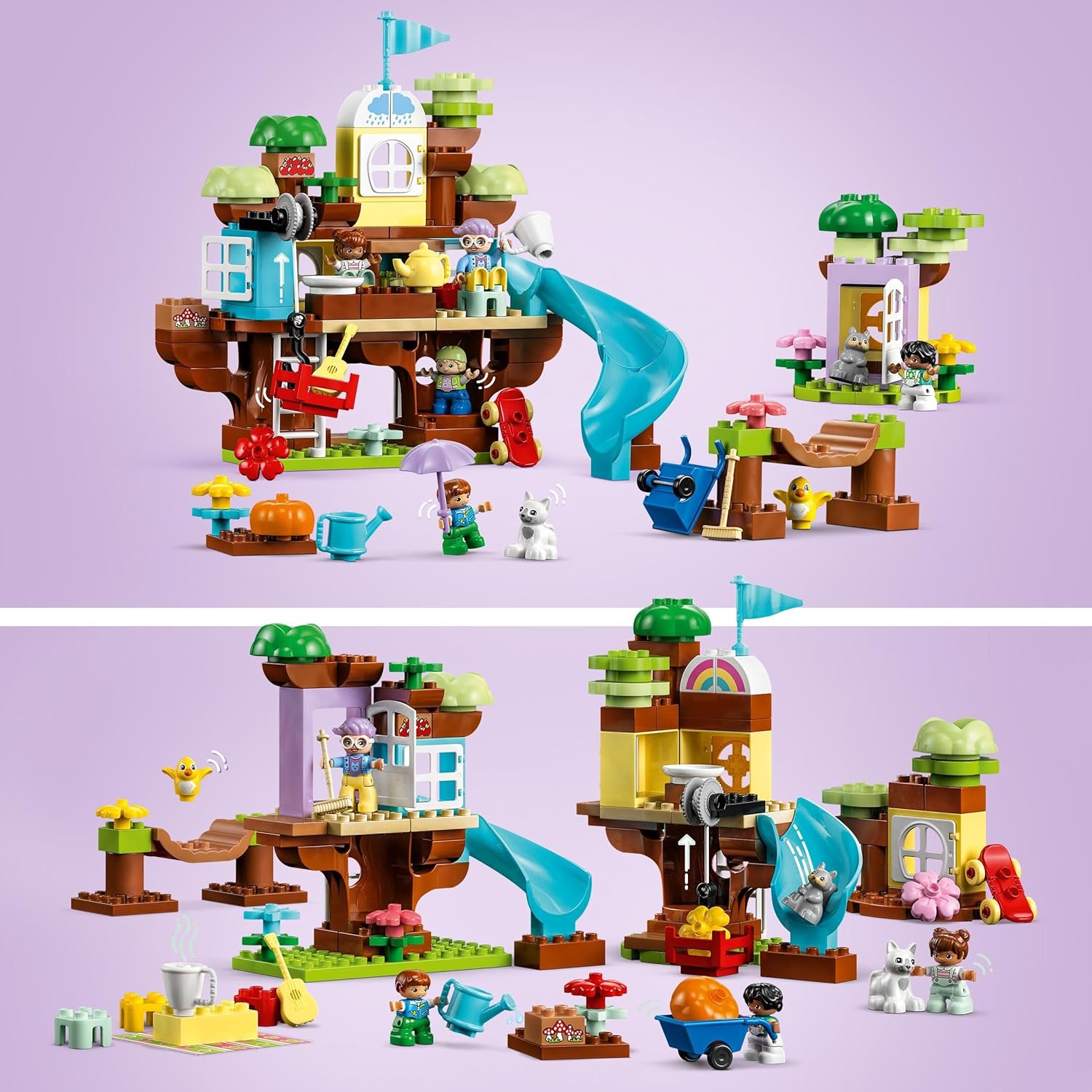 LEGO DUPLO Casa sull’Albero 3 in 1, Giochi per Bambini, Bambine dai 3 Anni in su, Attività Didattiche con 4 Figure della Famiglia, Animali Giocattolo, Mattoncini e uno Scivolo, Idee Regalo 10993
