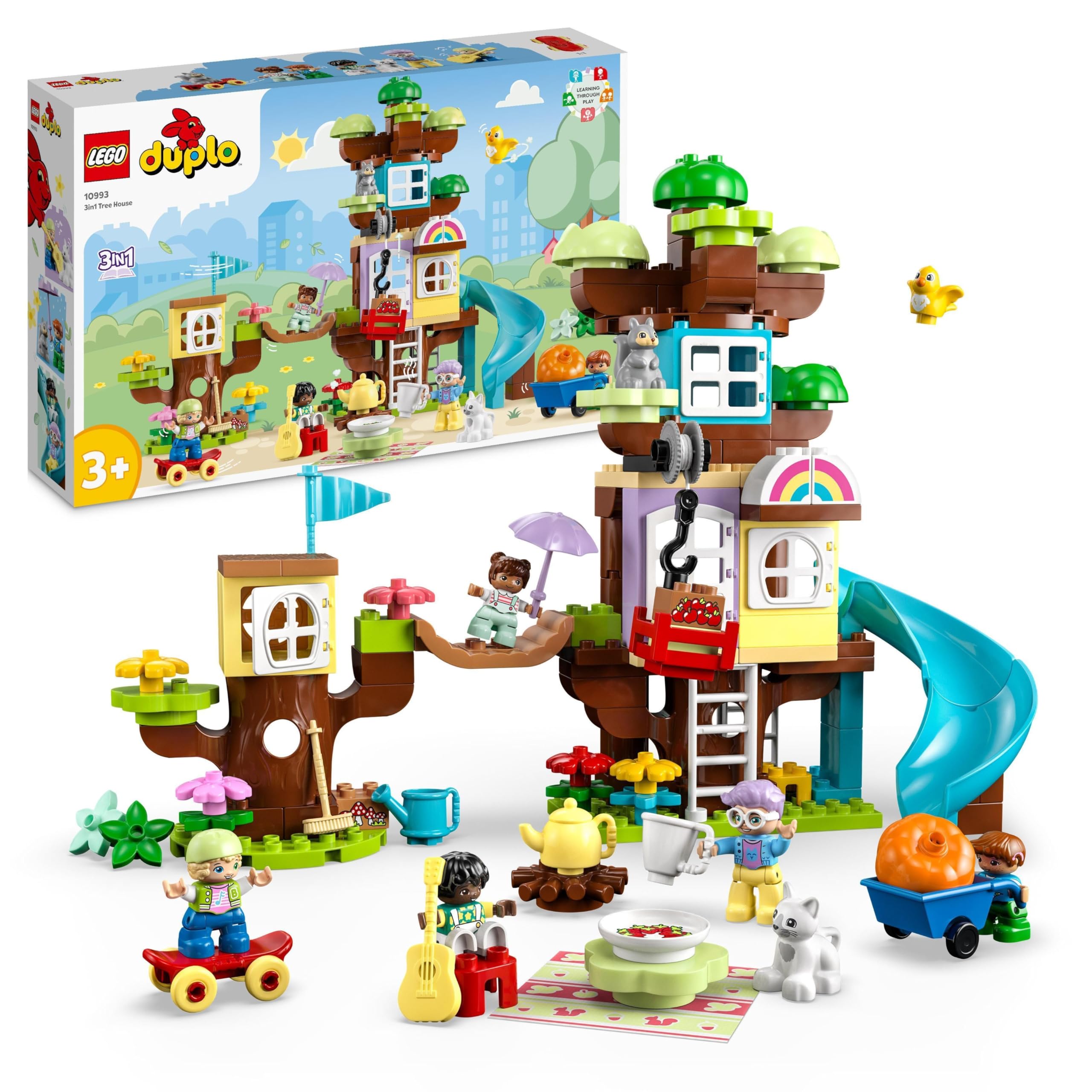 LEGO DUPLO Casa sull’Albero 3 in 1, Giochi per Bambini, Bambine dai 3 Anni in su, Attività Didattiche con 4 Figure della Famiglia, Animali Giocattolo, Mattoncini e uno Scivolo, Idee Regalo 10993