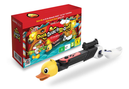 Maxx Tech Duck, Quack, Shoot! Kit for Switch - includes downloadable Switch code in box game plus a quacking themed duck rifle accessory!