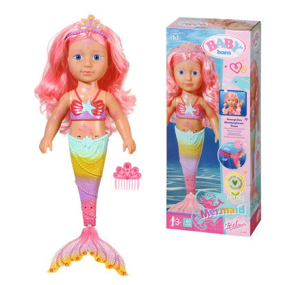 BABY born Little Sister Meerjungfrau 46 cm, wasserdichte Meerjungfrau-Puppe mit langen Haaren und beweglicher Glitzer-Flosse, inkl. Diadem & Kamm, 833681 Zapf Creation