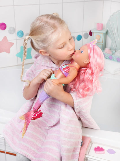 BABY born Little Sister Meerjungfrau 46 cm, wasserdichte Meerjungfrau-Puppe mit langen Haaren und beweglicher Glitzer-Flosse, inkl. Diadem & Kamm, 833681 Zapf Creation