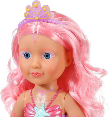 BABY born Little Sister Meerjungfrau 46 cm, wasserdichte Meerjungfrau-Puppe mit langen Haaren und beweglicher Glitzer-Flosse, inkl. Diadem & Kamm, 833681 Zapf Creation
