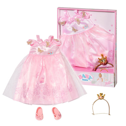 BABY born Deluxe Prinsessengewaad 834169 - Accessoires voor poppen tot 43cm - Inclusief roze jurk, hoofdband met kroon en roze schoenen - Geschikt voor kinderen vanaf 3+