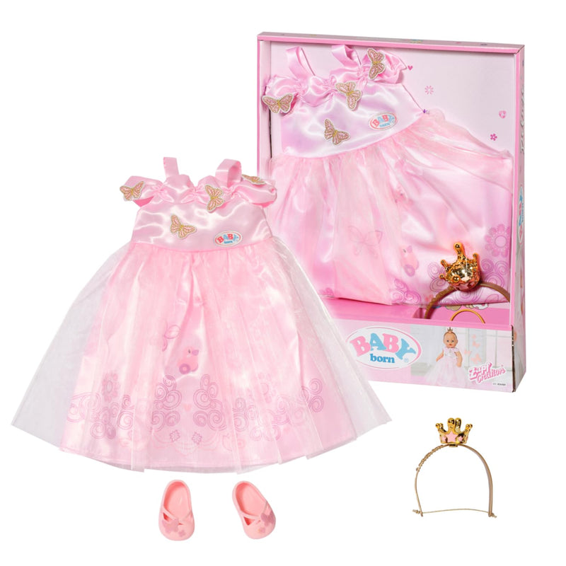 BABY born Deluxe Prinsessengewaad 834169 - Accessoires voor poppen tot 43cm - Inclusief roze jurk, hoofdband met kroon en roze schoenen - Geschikt voor kinderen vanaf 3+