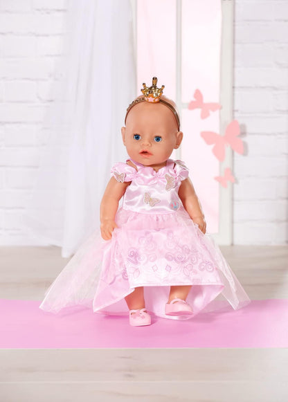 BABY born Deluxe Prinsessengewaad 834169 - Accessoires voor poppen tot 43cm - Inclusief roze jurk, hoofdband met kroon en roze schoenen - Geschikt voor kinderen vanaf 3+