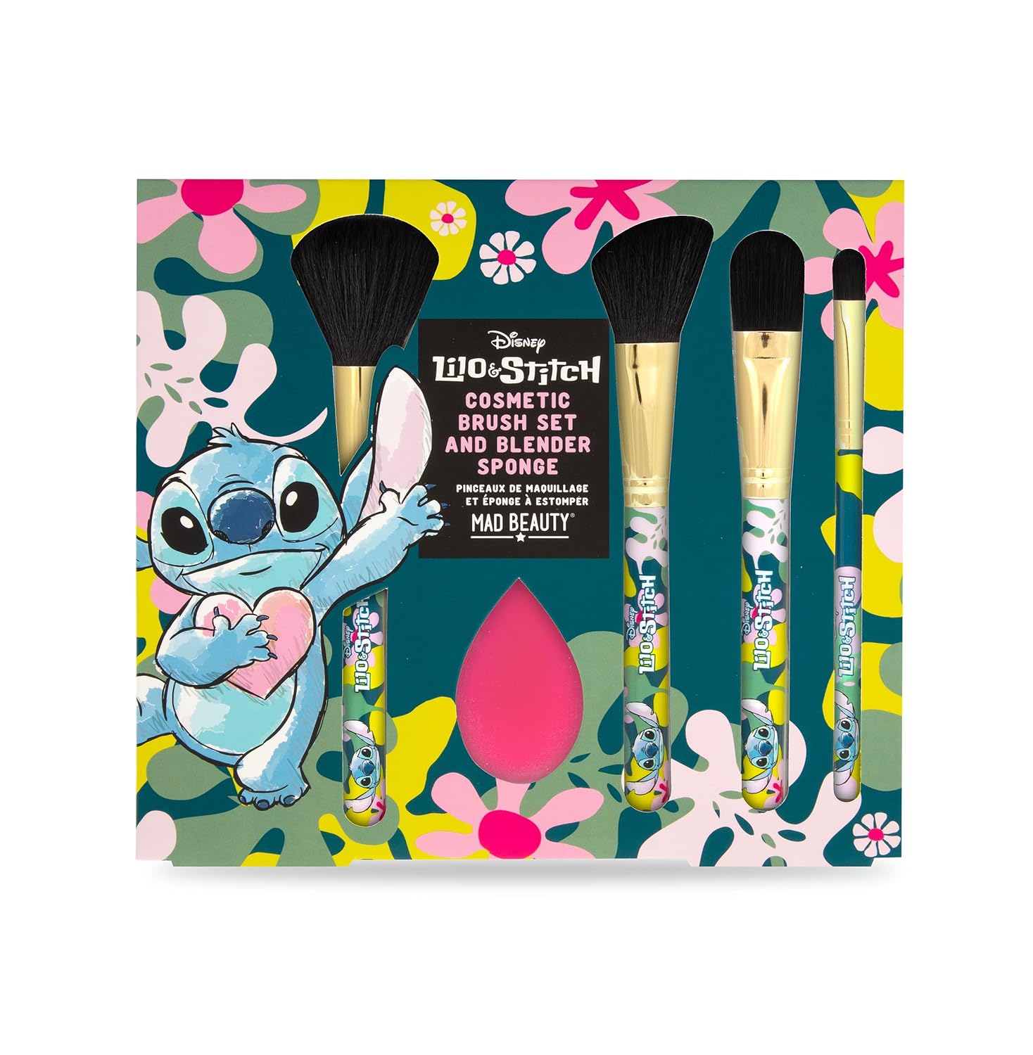 MAD BEAUTY Disney Lilo & Stitch Cosmetic Brush Set Plus Blender Sponge, Beauty & Self-Care Gifts, Four Brushes For Versatile Use