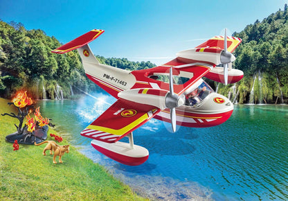 Playmobil 71463 Hydravion avec Pompier - Action Heroes - avec Un Personnage, des Animaux, Un Avion Anti-Incendie avec Fonction d'extinction et Une fôret en feu - Ville & Métiers - Dès 4 Ans