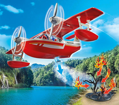 Playmobil 71463 Hydravion avec Pompier - Action Heroes - avec Un Personnage, des Animaux, Un Avion Anti-Incendie avec Fonction d'extinction et Une fôret en feu - Ville & Métiers - Dès 4 Ans