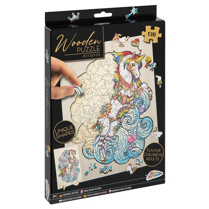 Grafix Houten puzzel, 130 stukjes, dierdesign, eenhoornmotief, puzzel voor kinderen en volwassenen, afmetingen 30 x 22,5 cm