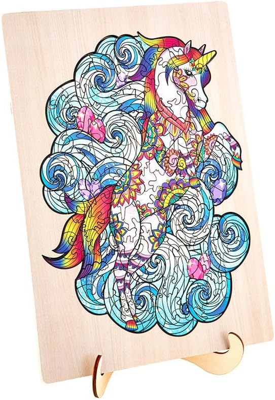 Grafix Houten puzzel, 130 stukjes, dierdesign, eenhoornmotief, puzzel voor kinderen en volwassenen, afmetingen 30 x 22,5 cm