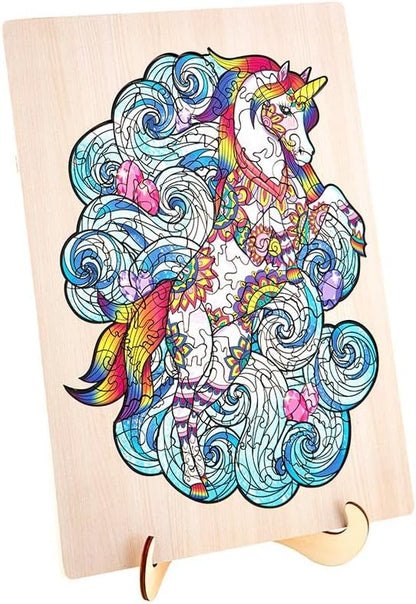 Grafix Houten puzzel, 130 stukjes, dierdesign, eenhoornmotief, puzzel voor kinderen en volwassenen, afmetingen 30 x 22,5 cm