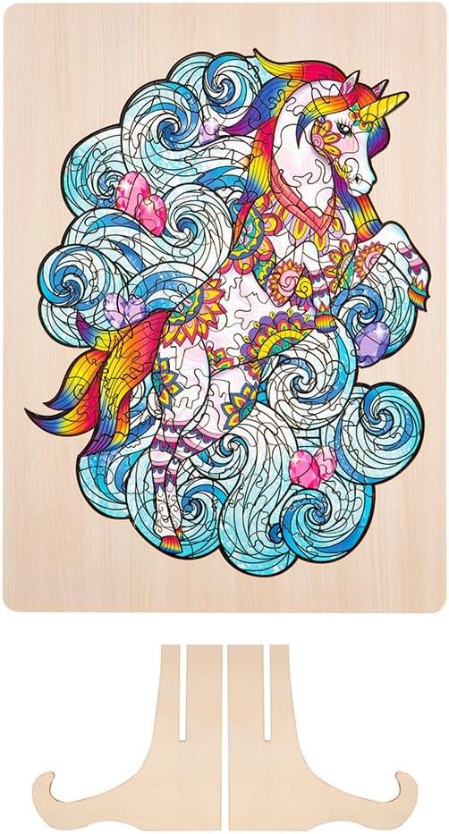 Grafix Houten puzzel, 130 stukjes, dierdesign, eenhoornmotief, puzzel voor kinderen en volwassenen, afmetingen 30 x 22,5 cm