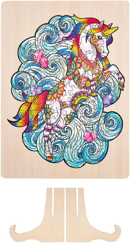 Grafix Houten puzzel, 130 stukjes, dierdesign, eenhoornmotief, puzzel voor kinderen en volwassenen, afmetingen 30 x 22,5 cm