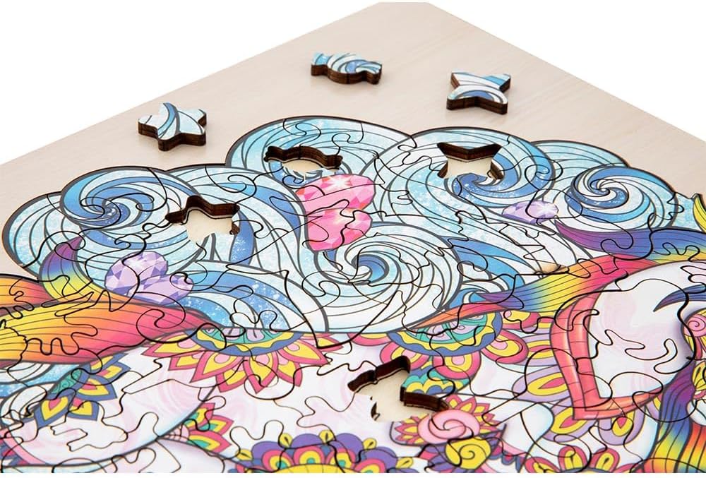 Grafix Houten puzzel, 130 stukjes, dierdesign, eenhoornmotief, puzzel voor kinderen en volwassenen, afmetingen 30 x 22,5 cm