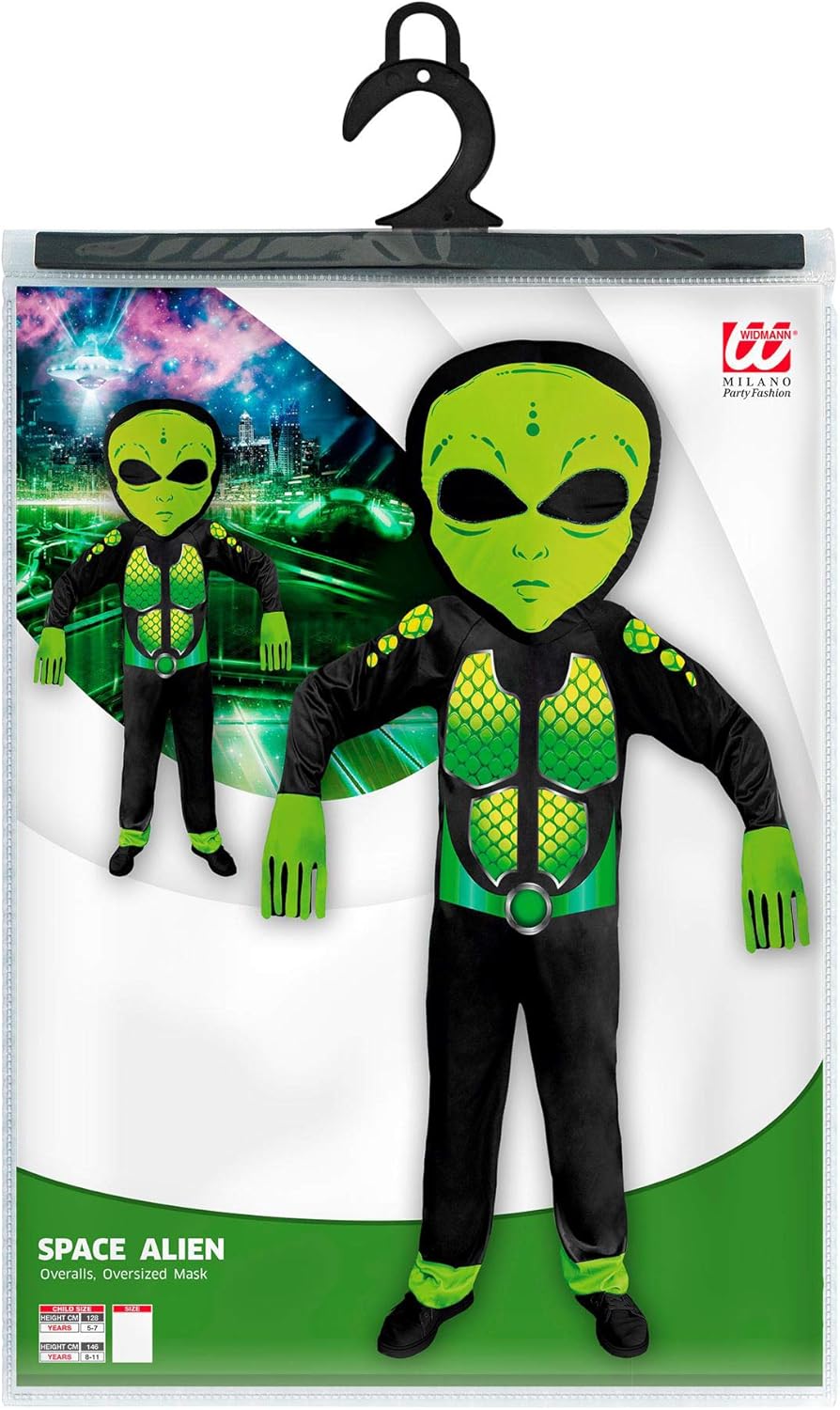 Widmann Children's Alien Costume, Jumpsuit, Giant Mask, Carnival, Theme Party