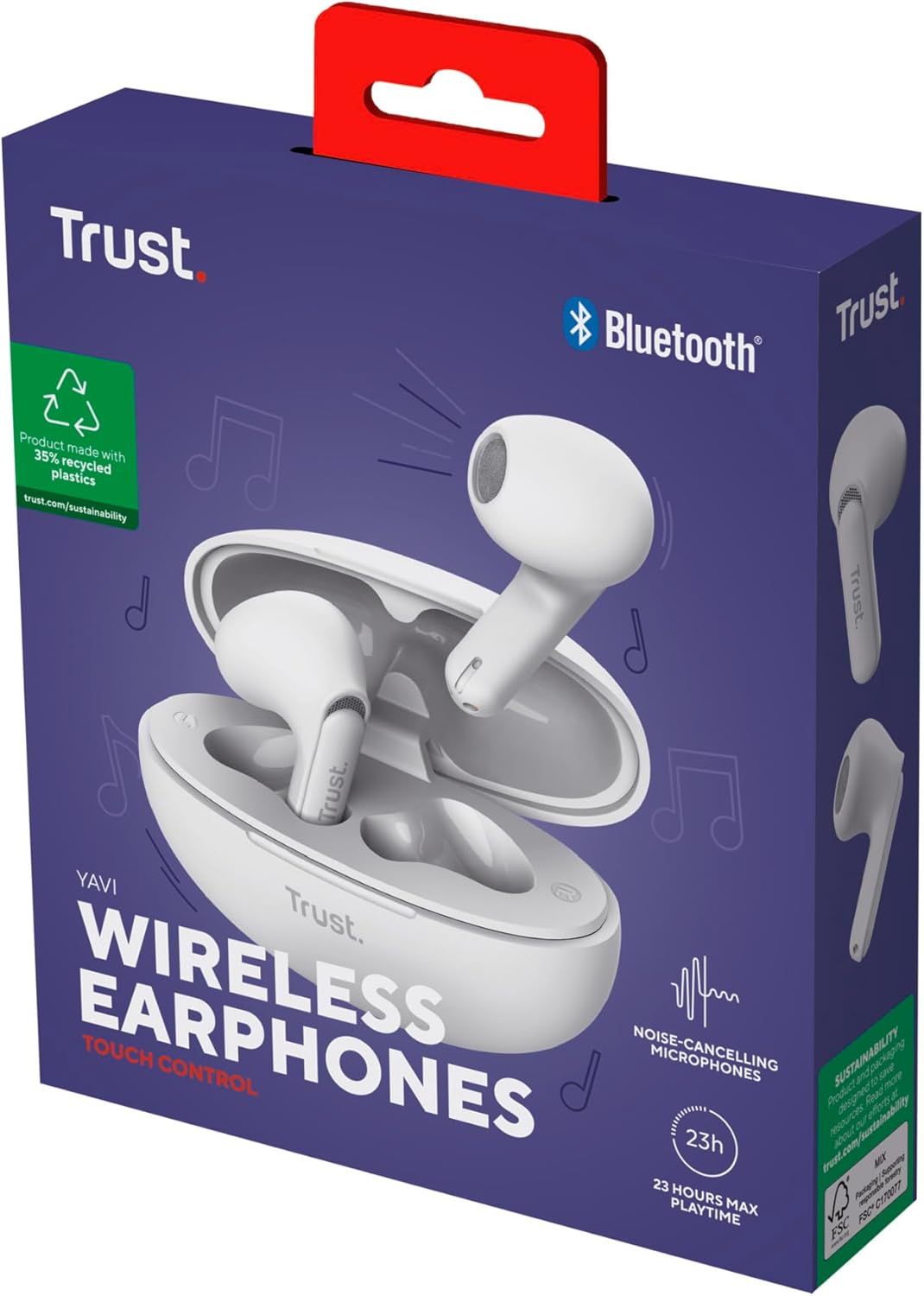 Trust Yavi Wireless Earphones Bluetooth with ENC Noise Cancelling Microphones, 23 Hours Playtime, 35% Recycled Plastics, In Ear Wireless Headphones, Wireless Earbuds iPhone Android iOS