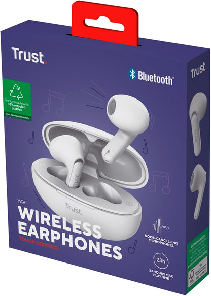 Trust Yavi Wireless Earphones Bluetooth with ENC Noise Cancelling Microphones, 23 Hours Playtime, 35% Recycled Plastics, In Ear Wireless Headphones, Wireless Earbuds iPhone Android iOS