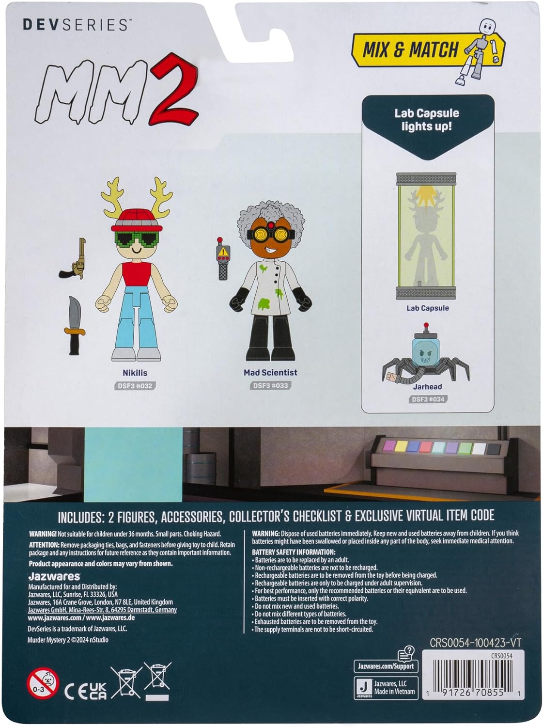 Murder Mystery 2: Research Facility Game Pack - Two 2.75-Inch Action Figures with Light-Up Lab Capsule, Accessories, and Exclusive Virtual Item Code