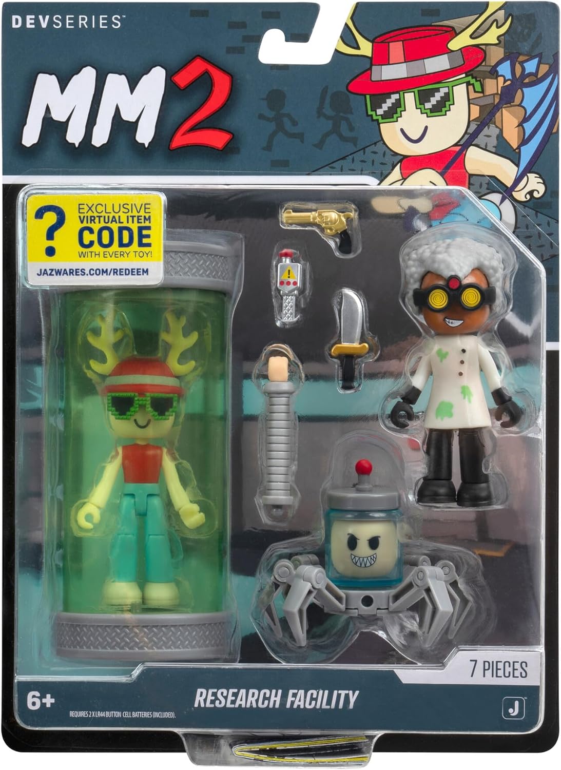Murder Mystery 2: Research Facility Game Pack - Two 2.75-Inch Action Figures with Light-Up Lab Capsule, Accessories, and Exclusive Virtual Item Code