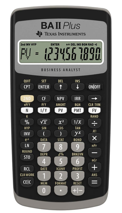 Texas Instruments BA II Plus Financial Calculator (Single Line, 10 Digit Display, Battery Operated) Black/Grey
