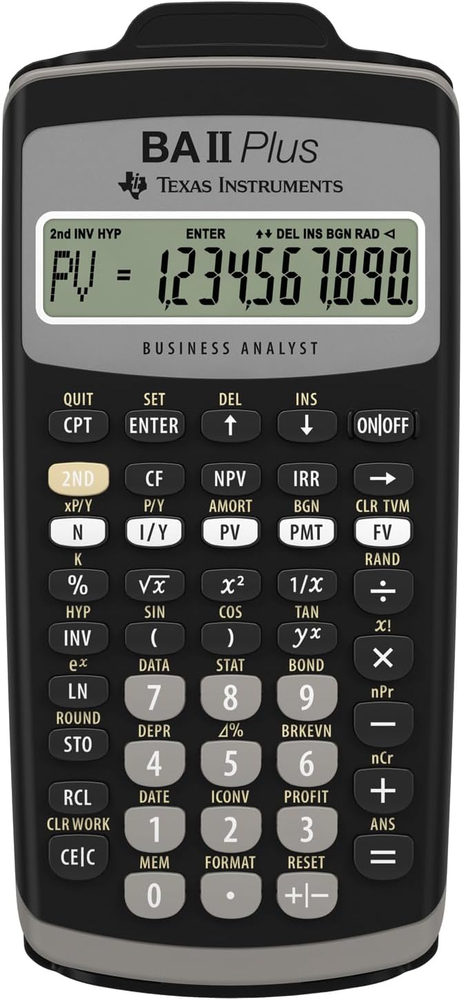 Texas Instruments BA II Plus Financial Calculator (Single Line, 10 Digit Display, Battery Operated) Black/Grey