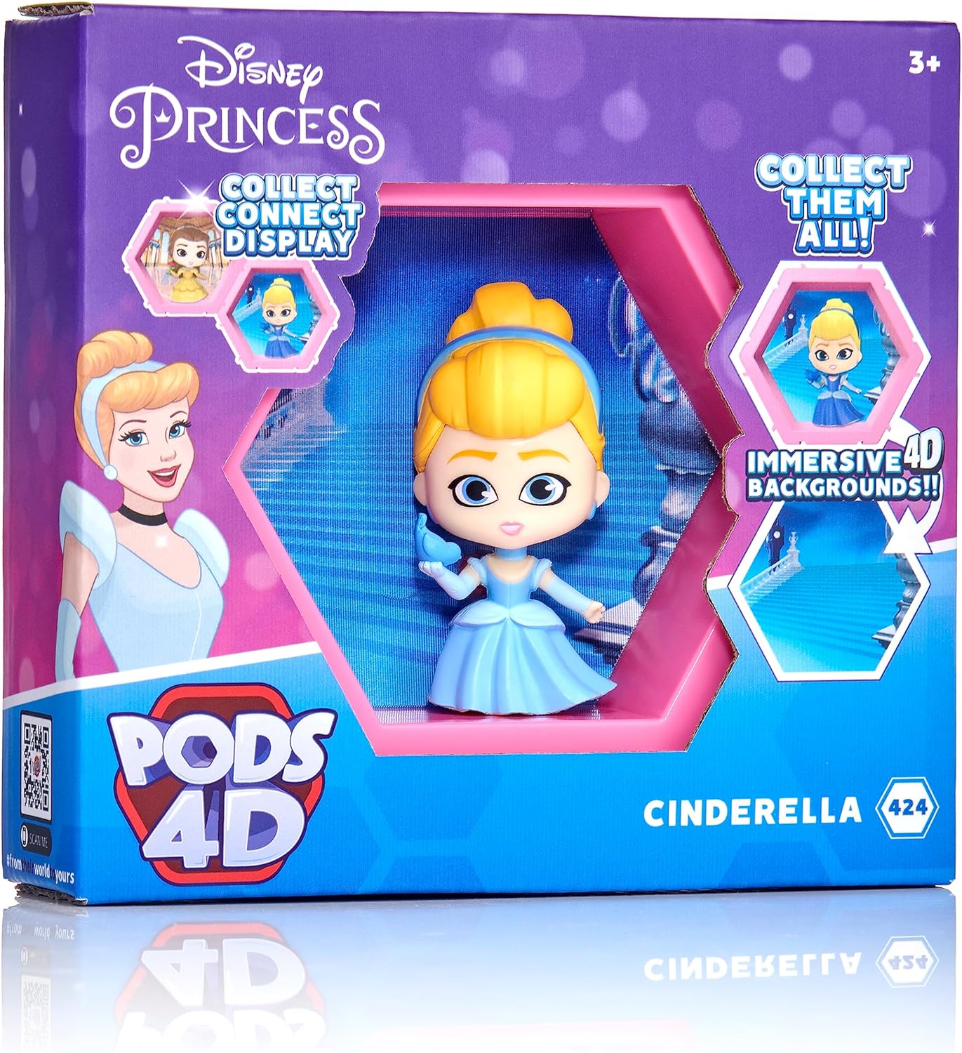 WOW! PODS - 4D Disney Cinderella, Unique Connectable Collectable Bobble-head figure that Bursts from their World into Yours, Wall or Shelf Display, Disney Toys and Gifts, Series 1 no. 424 4D Cinderella