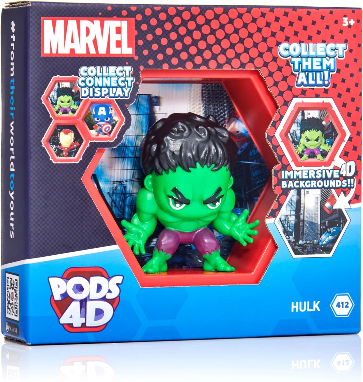 WOW! PODS 4D Marvel Hulk | Unique Connectable Collectable Bobble-head figure that Bursts from their World into Yours | Wall or Shelf Display | Marvel Toys and Gifts | Series 1 no. 412 4D Hulk