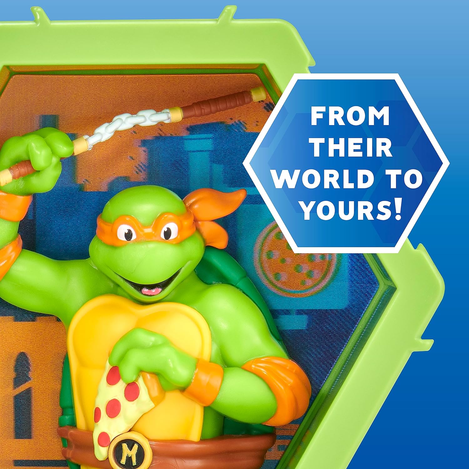 WOW! PODS - 4D Ninja Turtles Michelangelo, Unique Connectable Collectable Bobble-head figure that Bursts from their World into Yours, Wall or Shelf Display, Series 1 no. 432 4D Michelangelo