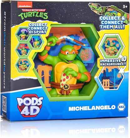 WOW! PODS - 4D Ninja Turtles Michelangelo, Unique Connectable Collectable Bobble-head figure that Bursts from their World into Yours, Wall or Shelf Display, Series 1 no. 432 4D Michelangelo