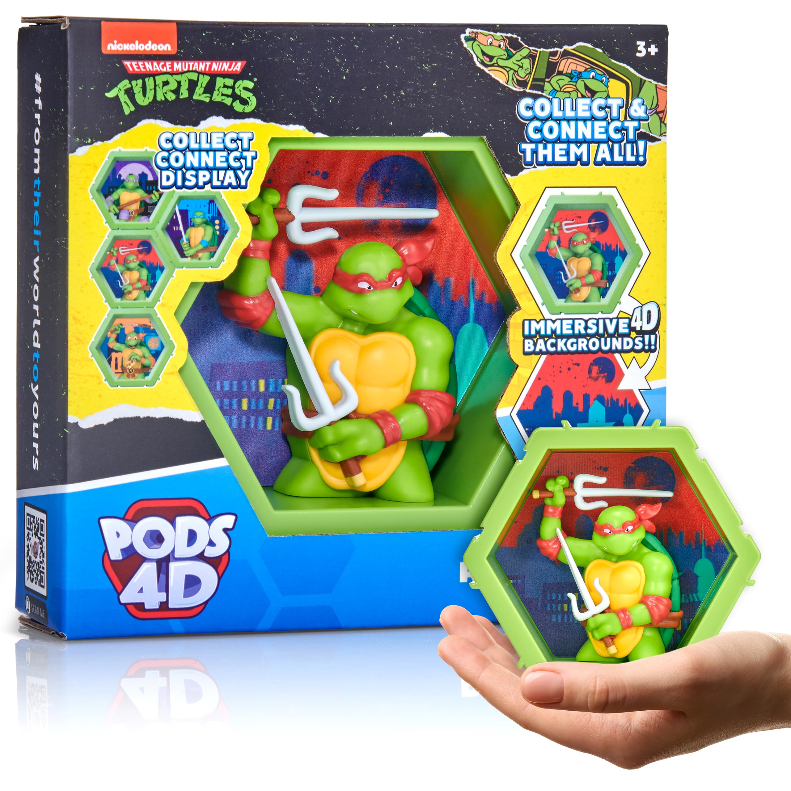 WOW! PODS - 4D Ninja Turtles Raphael, Unique Connectable Collectable Bobble-head figure that Bursts from their World into Yours, Wall or Shelf Display, Ninja Turtles Toys and Gifts, Series 1 no. 434
