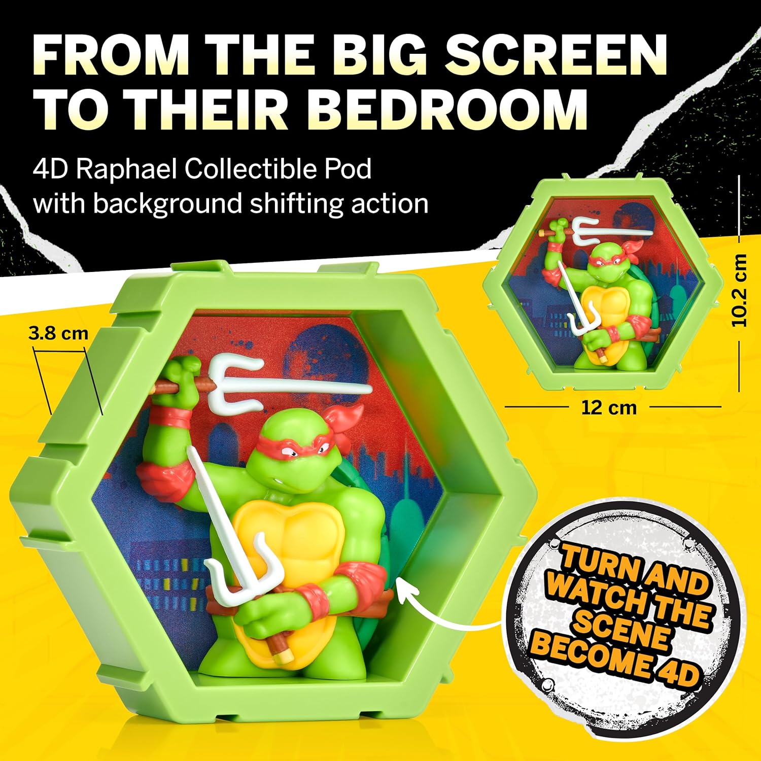 WOW! PODS - 4D Ninja Turtles Raphael, Unique Connectable Collectable Bobble-head figure that Bursts from their World into Yours, Wall or Shelf Display, Ninja Turtles Toys and Gifts, Series 1 no. 434