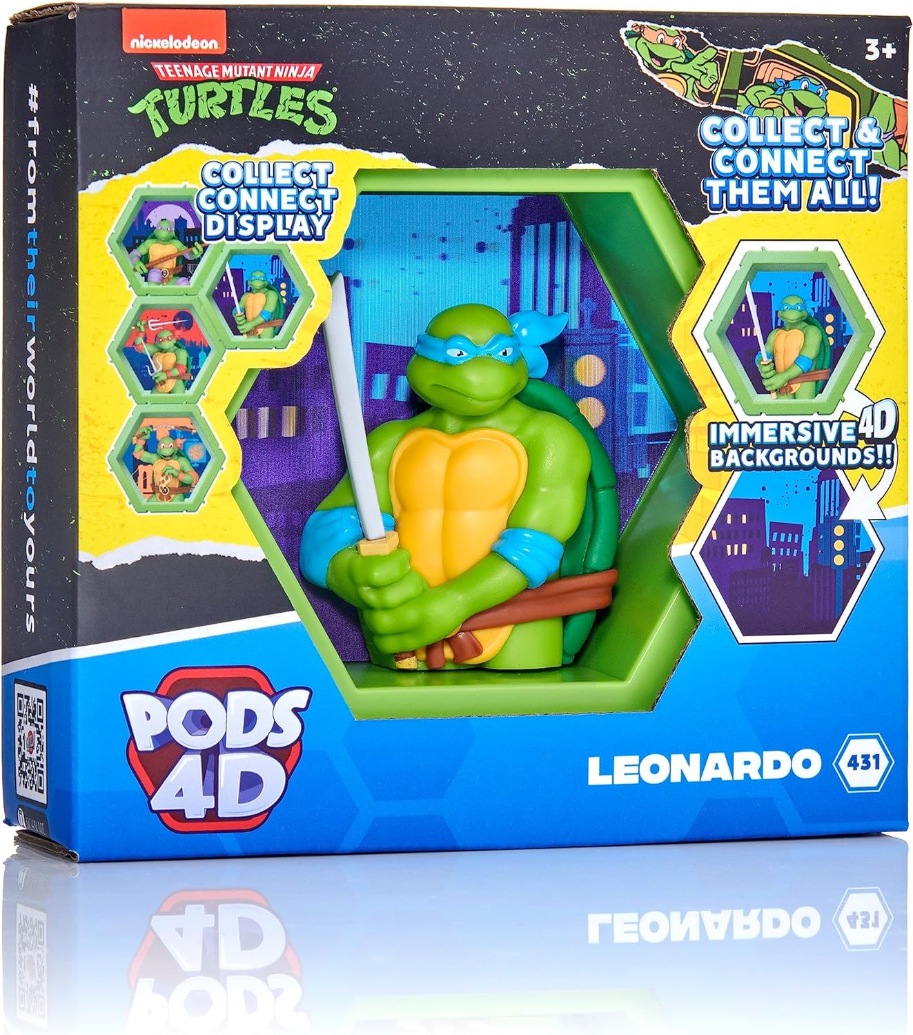WOW! PODS - 4D Ninja Turtles Leonardo, Unique Connectable Collectable Bobble-head figure that Bursts from their World into Yours, Wall or Shelf Display, Ninja Turtles Toys and Gifts, Series 1 no. 431 4D Leonardo