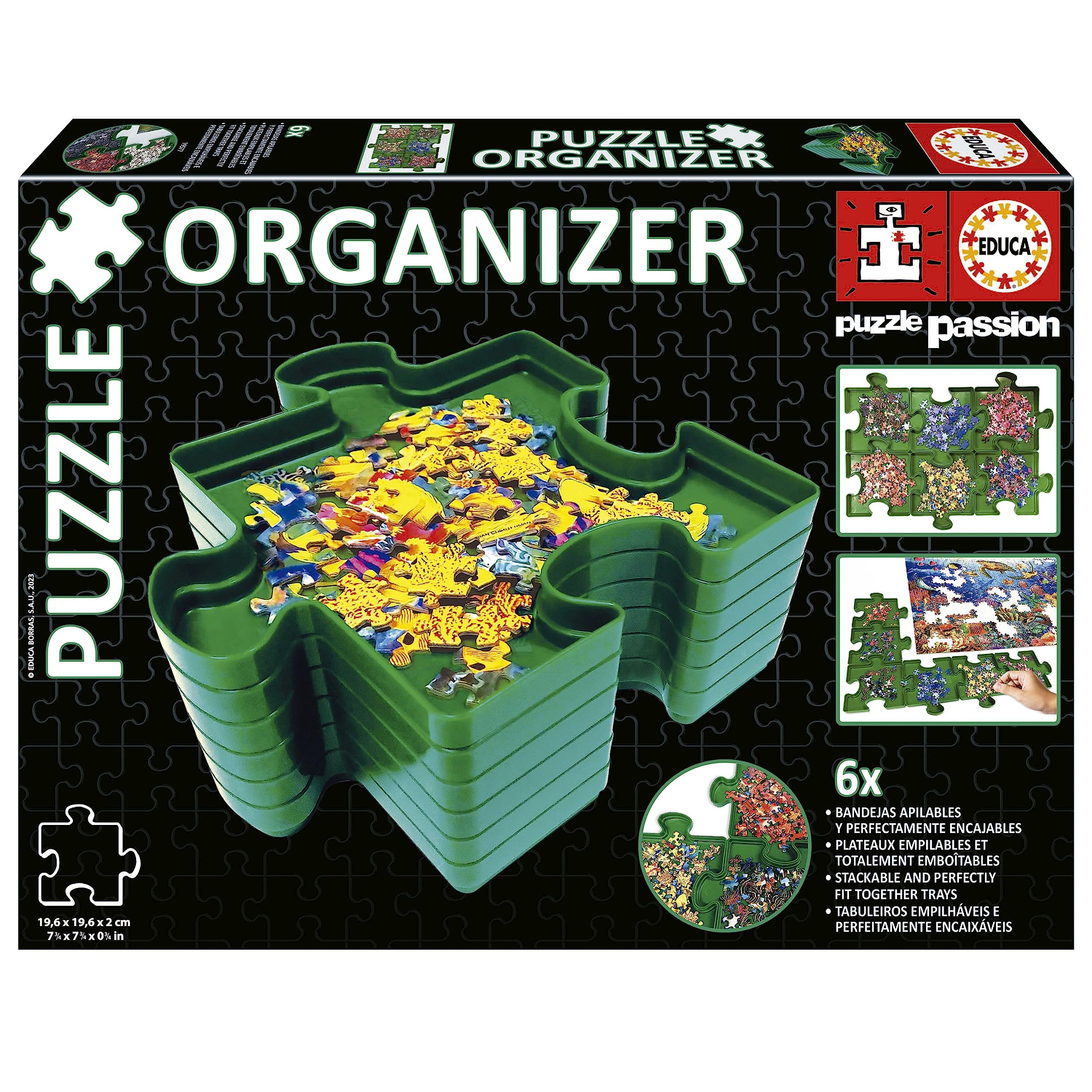 Educa - Organizer | Clasificador de Piezas Puzzle | Accesorio para Puzzles | Seis bandejas Apilables para organizar Las Piezas (19577
