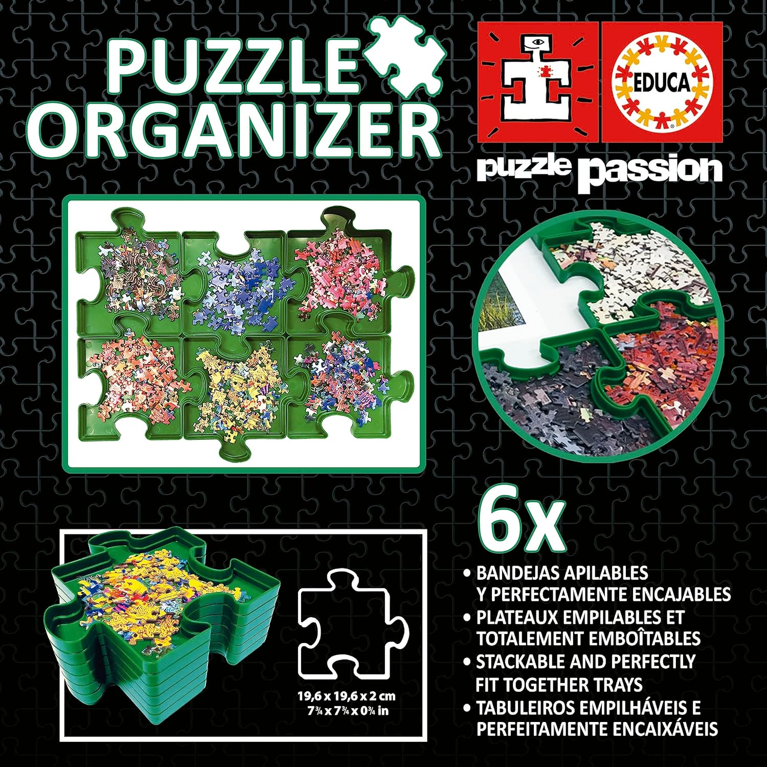 Educa - Organizer | Clasificador de Piezas Puzzle | Accesorio para Puzzles | Seis bandejas Apilables para organizar Las Piezas (19577