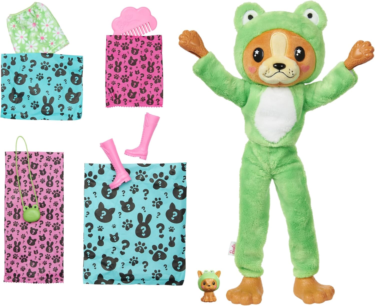 Barbie Cutie Reveal Doll & Accessories with Animal Plush Costume & 10 Surprises Including Color Change, Puppy as Frog in Costume-Themed Series