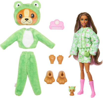 Barbie Cutie Reveal Doll & Accessories with Animal Plush Costume & 10 Surprises Including Color Change, Puppy as Frog in Costume-Themed Series