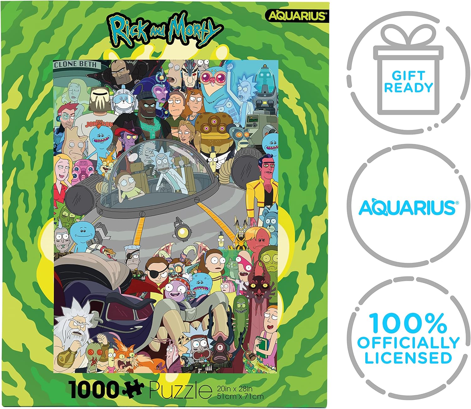 AQUARIUS Rompecabezas de Rick and Morty Cast (Rompecabezas de 1000 Piezas), sin deslumbramiento, Ajuste de precisión, prácticamente sin Polvo de Rompecabezas, mercancía y coleccionables con Licencia