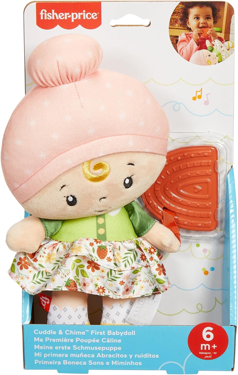 Fisher-Price Baby Sensory Toy Cuddle & Chime First Babydoll for Infants Ages 6+ Months, Each Sold Separately, HXK44