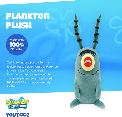Youtooz Plankton Sitting Plush 9" Inch, Spongebob Official Licensed Plankton Stuffed Plushie, Plankton The Chum Bucket from Spongebob Squarepants