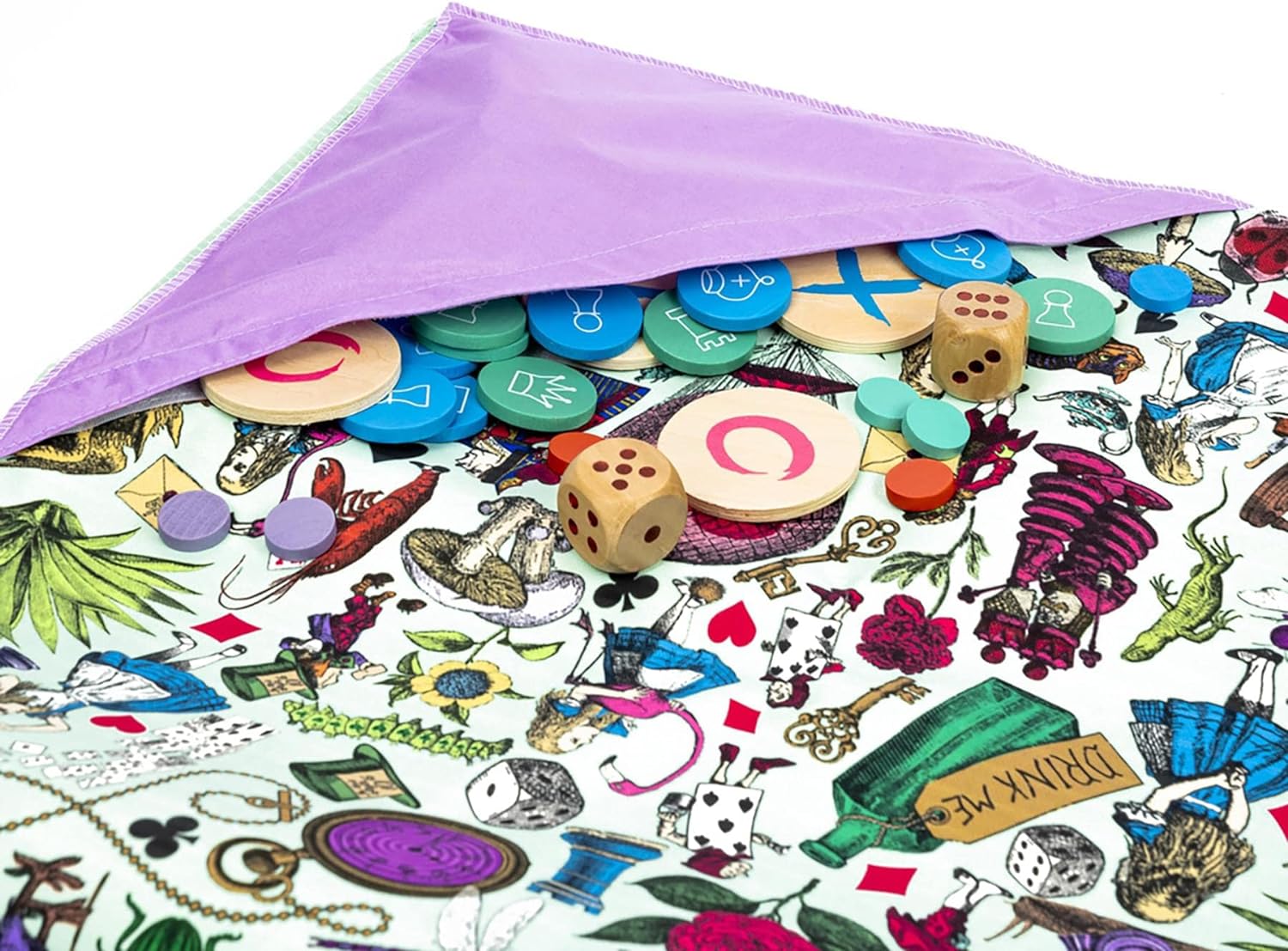 Professor PUZZLE Alice’s Party Games Mat - Alice in Wonderland Themed games mat with 5 classic family games, Chess, Draughts, Noughts & Crosses, Snakes & Ladders.