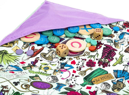 Professor PUZZLE Alice’s Party Games Mat - Alice in Wonderland Themed games mat with 5 classic family games, Chess, Draughts, Noughts & Crosses, Snakes & Ladders.
