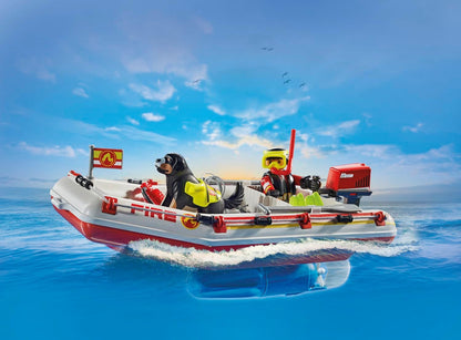 PLAYMOBIL Action Heroes 71464 Feuerwehrboot mit Aqua Scooter, aufregende Wasserrettung, inklusive Taucherbrille, Schwimmflossen und Rettungsweste, realitätsnahes Spielzeug für Kinder ab 4 Jahren