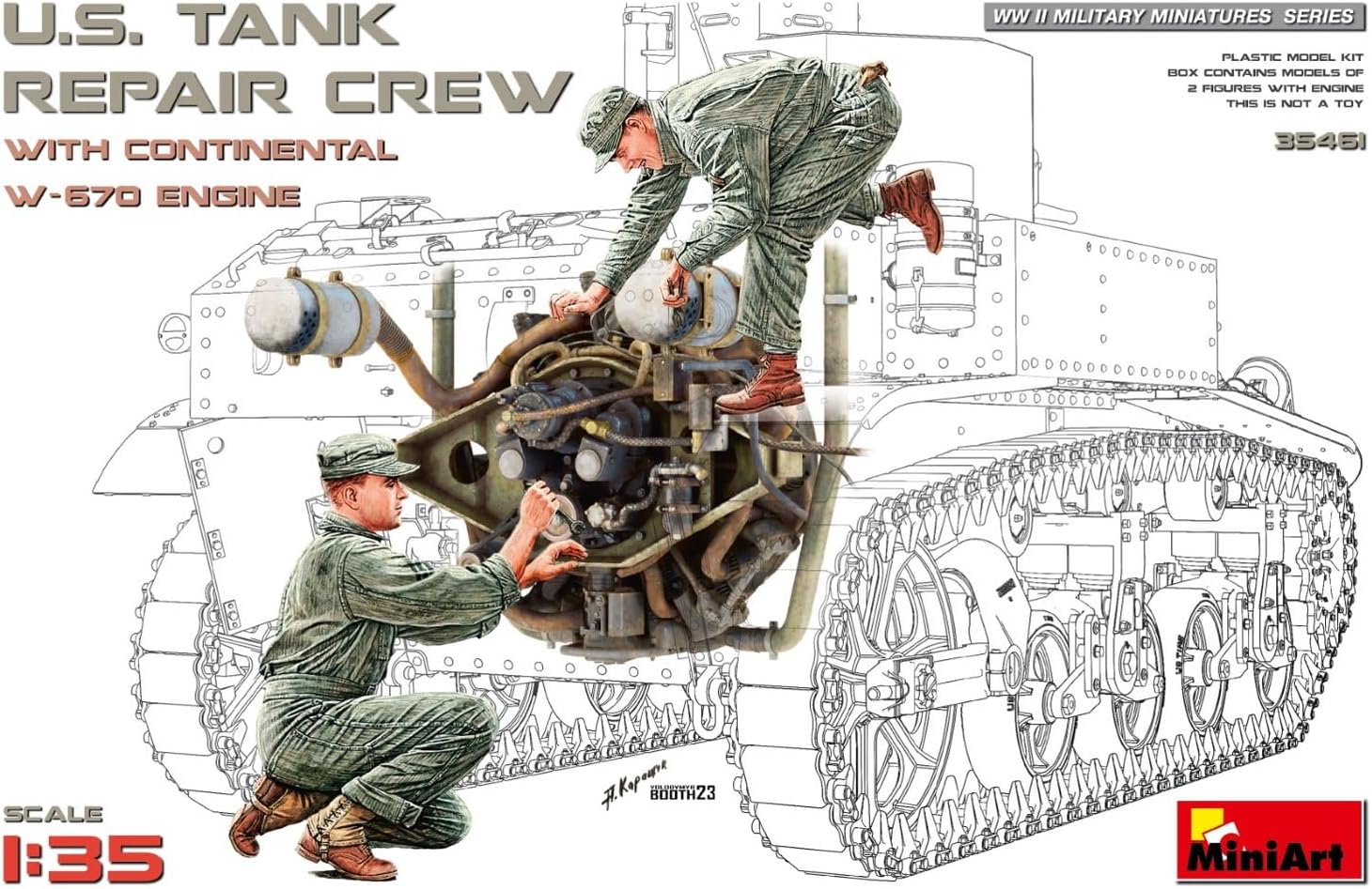 Mini Art 35461 1:35 US Panzer Rep. Crew m. W670 Motor - originalgetreue Nachbildung, Modellbau, Plastik Bausatz, Basteln, Hobby, Kleben, Modellbausatz, Zusammenbauen, unlackiert